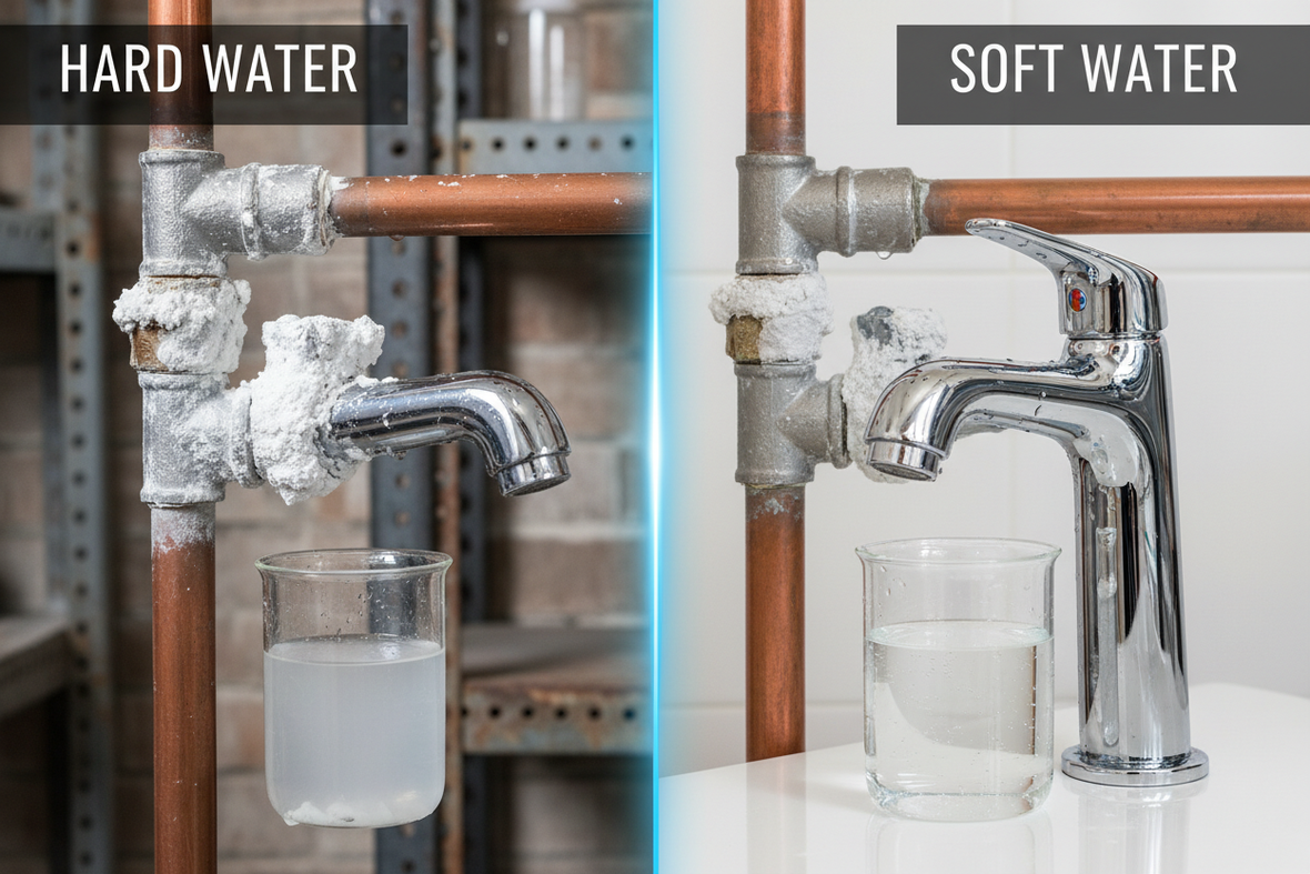 Confronto tra effetti acqua dura con calcare e acqua dolce senza incrostazioni - vantaggi addolcitore