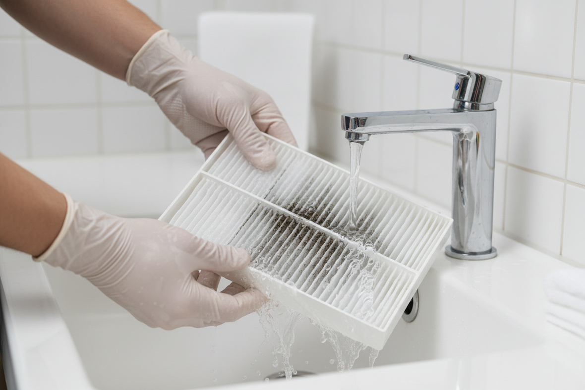 Pulizia filtro condizionatore sotto acqua corrente - manutenzione ordinaria climatizzatore