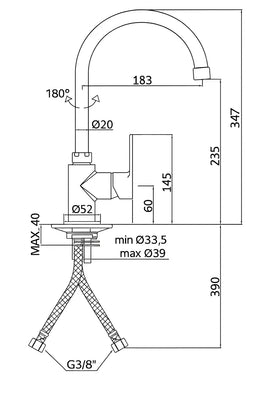 Miscelatore Lavello Alto Girevole PAFFONI BLU180CR - Canna Tubo Ombrello - 0