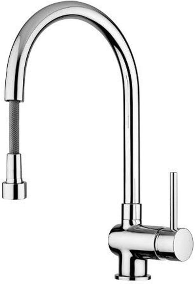 Miscelatore cucina Paffoni SK185CR serie Stick con doccetta estraibile cromato su sfondo bianco