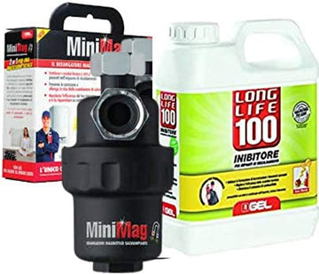 Defangatore Magnetico MINIMAG Sottocaldaia + Inibitore LONG LIFE 100 1L - Kit Protezione Impianto