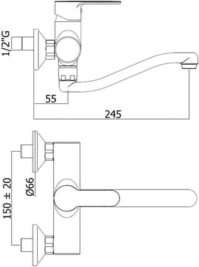 Rubinetto cucina a muro Paffoni BLU161 dettaglio bocca e leva comando