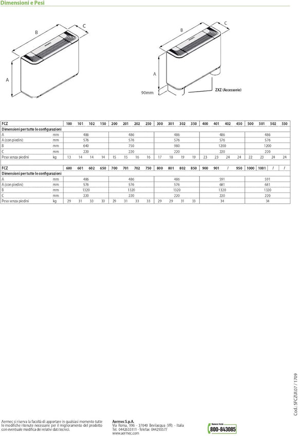 VENTILCONVETTORE FAN COIL AERMEC MODELLO FCZ ACT 200 CON COMANDO ELETTRONICO INCLUSO