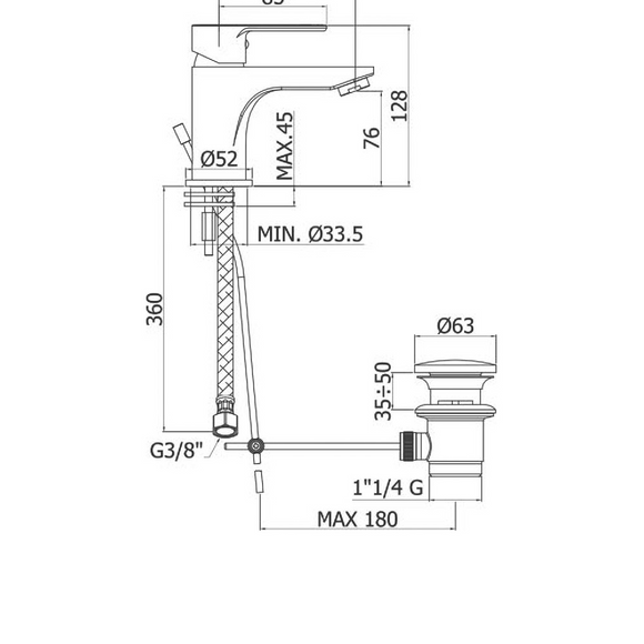 Paffoni Blu075 Rubinetto Miscelatore Per Lavabo Con Piletta 1" 1/4, Ottone Cromato
