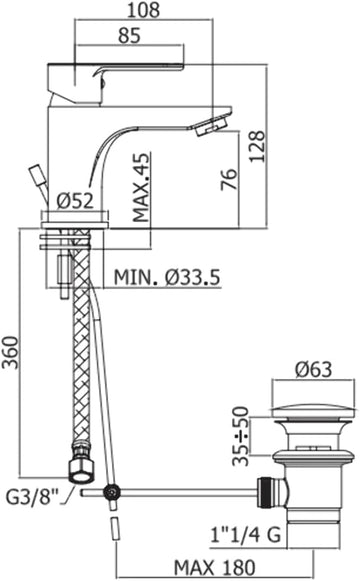 Miscelatore Lavabo Monocomando PAFFONI BLU075CR - Ottone Cromato con Piletta - 0