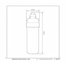Schema dimensioni tecniche filtro acqua Profine Blue Carbon Block con specifiche di installazione