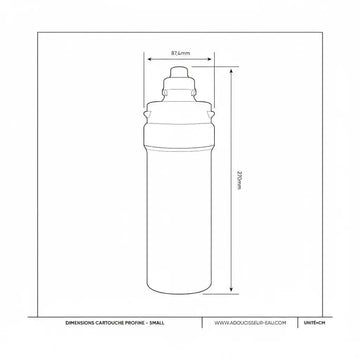 Schema dimensioni tecniche filtro acqua Profine Blue Carbon Block con specifiche di installazione