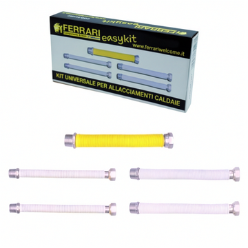 EASY KIT 3 – Kit Allacciamento Caldaia Murale | 5 Giunti Flessibili Inox con Guaina Isolante | Gas + Acqua 3/4"