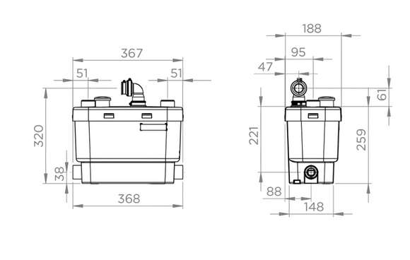 Trituratore Incasso SFA SANIPACK PRO UP 16,9cm WC Sospeso Bagno Doccia