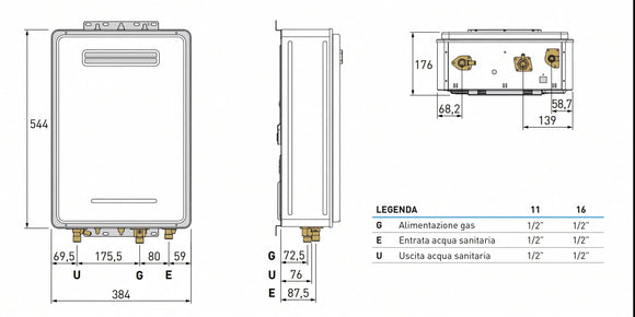 Scaldabagno Istantaneo a Gas GPL Sime MINI 16 E - Camera Stagna 16 L/min