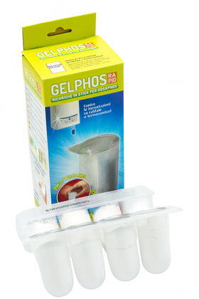 Confezione 2x8 ricariche Gelphos Rapid cartucce gel per trattamento acqua su sfondo bianco